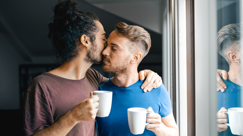 Two men drinking coffee