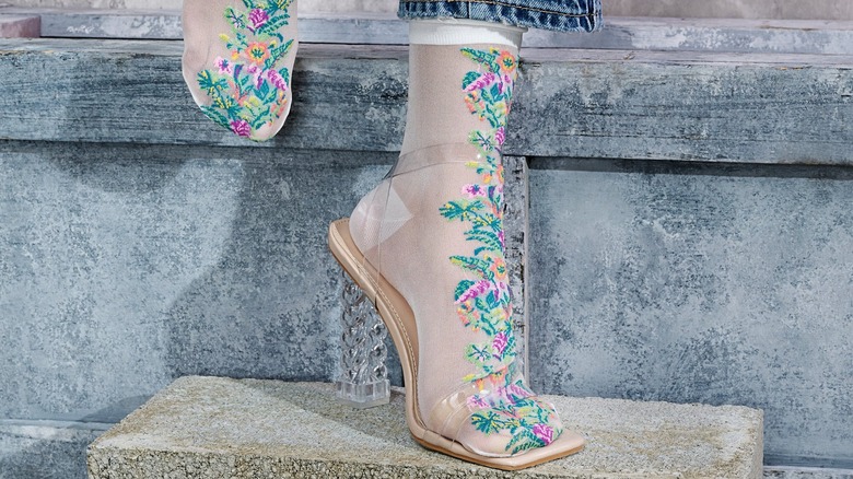 floral sheer socks with high heels