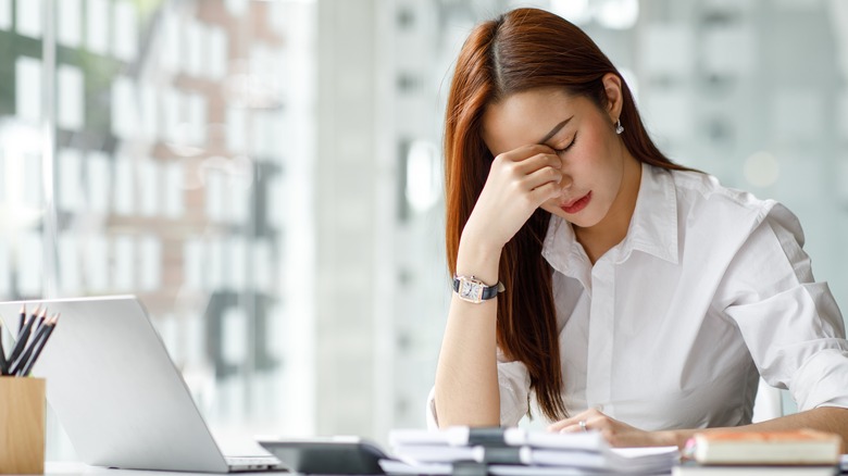 Woman stressed on computer