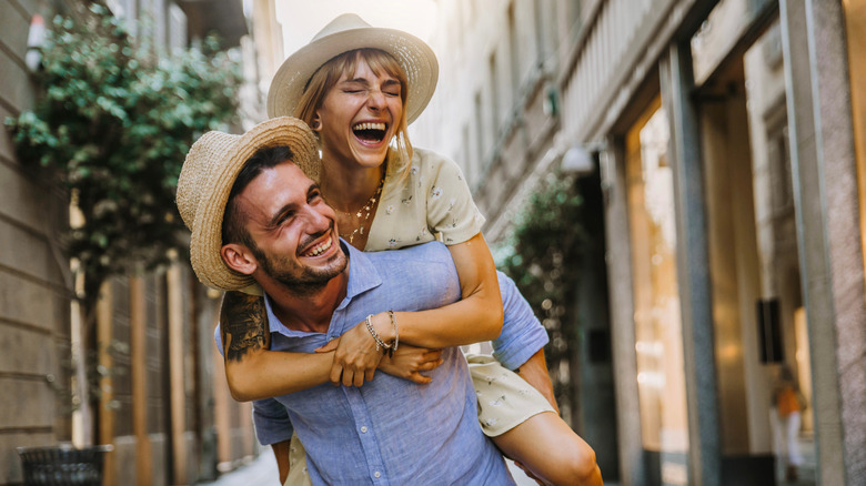 Happy couple traveling 