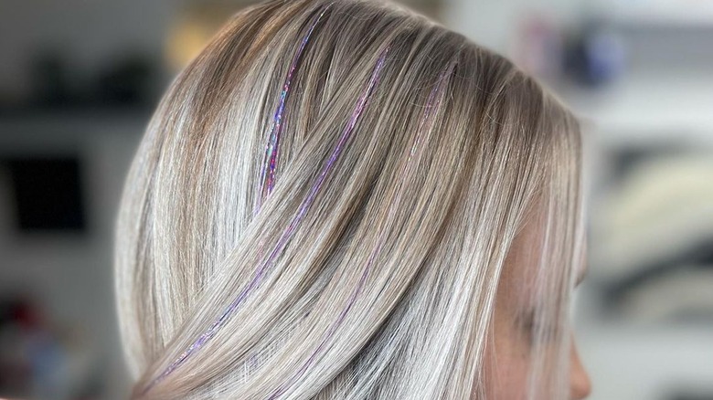 Colored iridescent silver hair tinsel 
