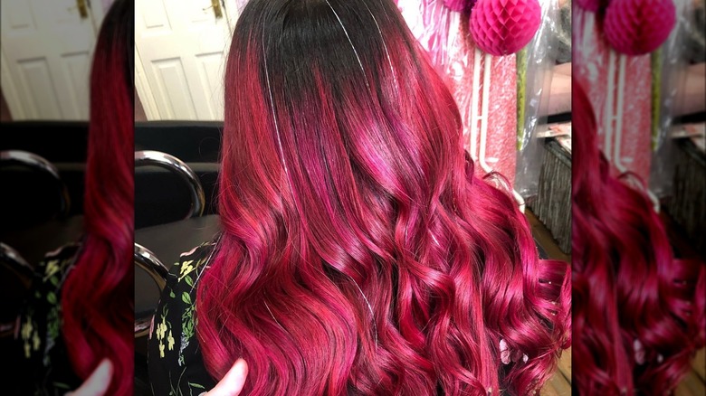 Bright red hair with silver tinsel