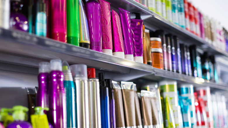 shelf filled with hair products