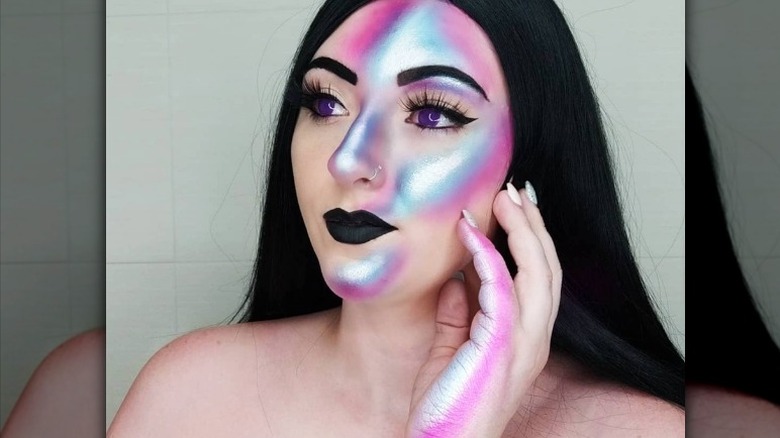 woman with thermal holographic makeup 