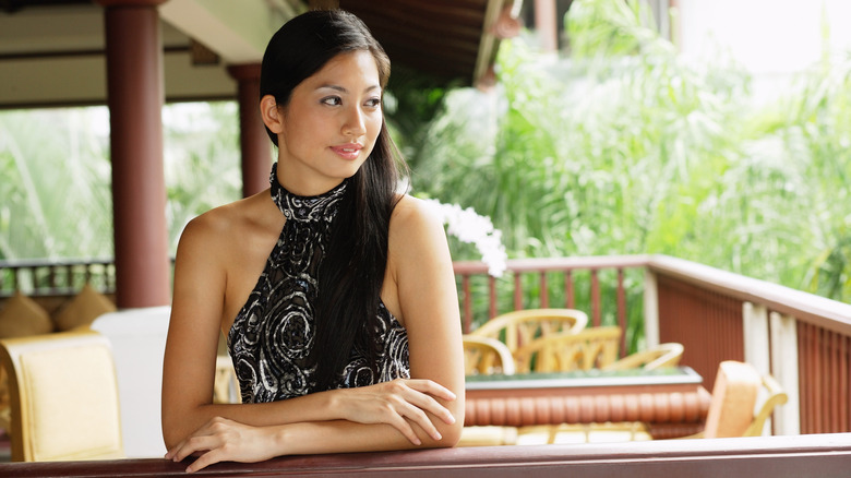 Woman wearing halter top