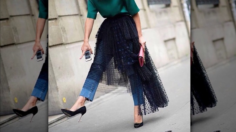 Tulle skirt over jeans