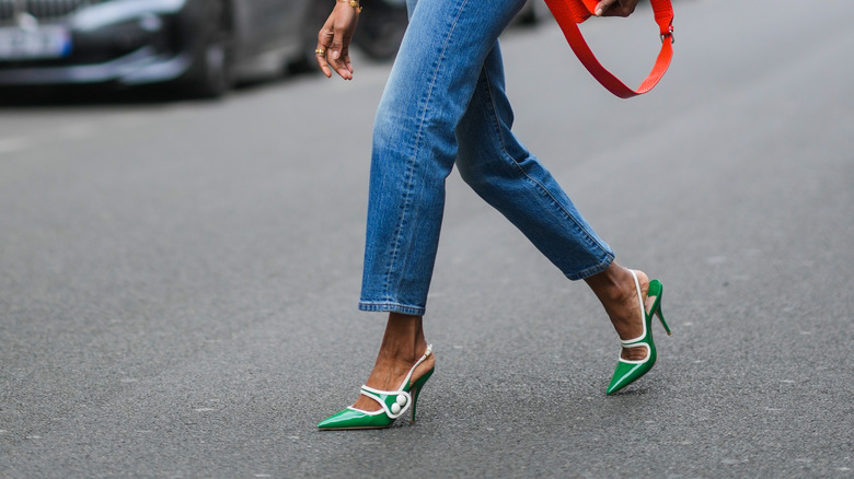 woman wearing slingback heels