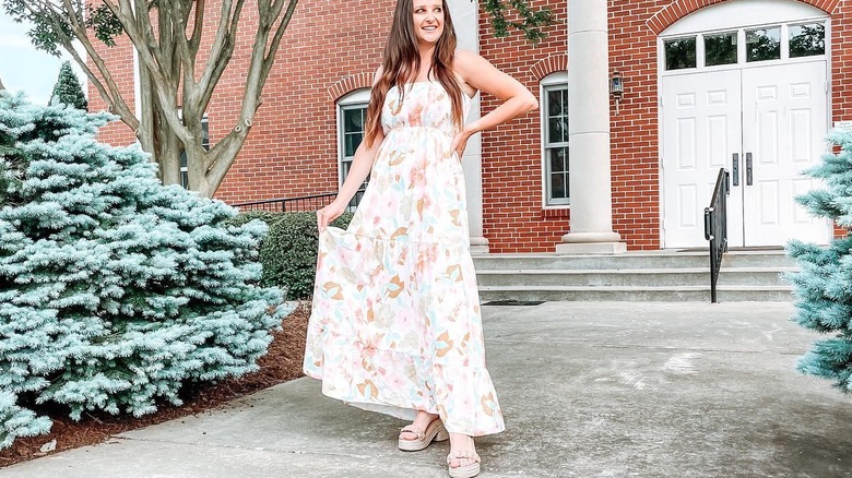 Girl wearing smocked maxi dress