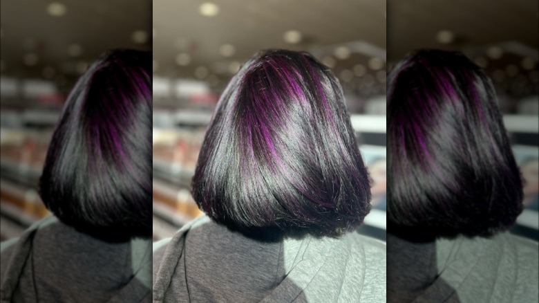 Ashy brown hair and purple highlights