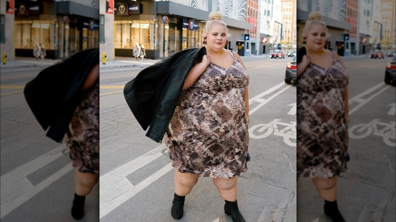 Girl wearing snakeskin slip dress