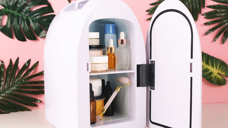 skincare fridge with products inside
