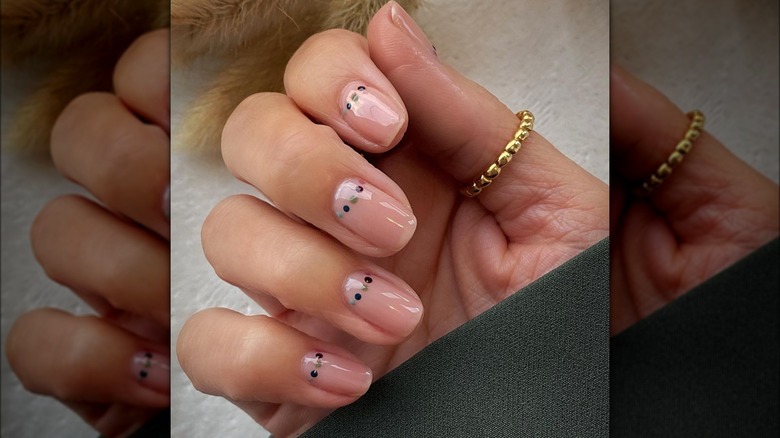 sheer square nails dotted details