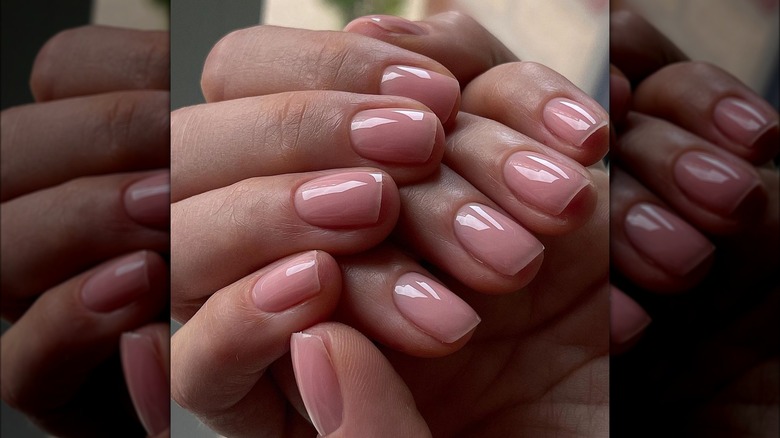 short square sheer pink nails