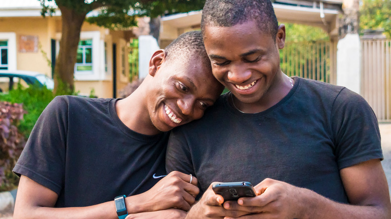 couple laughing together