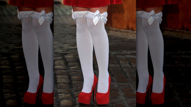 Helen Flanagan wearing red heels with white socks