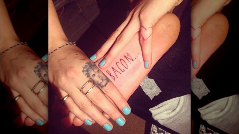 Cara Delevinge's bacon sole tattoo