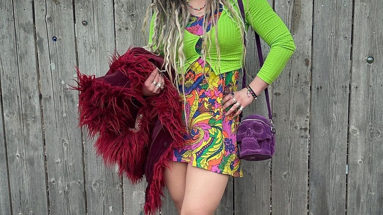 Woman wearing colorful patterned dress