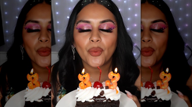 Pink eyeshadow birthday cake