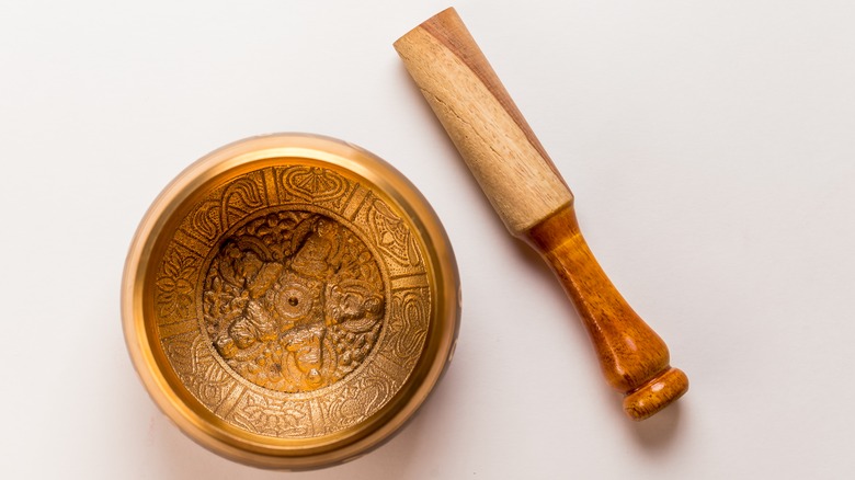 Tibetan singing bowl and wooden mallet