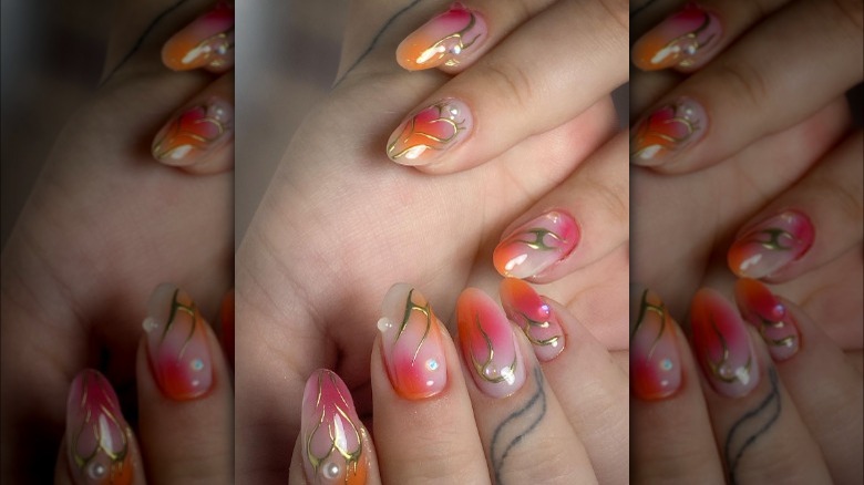 peach and pink nails