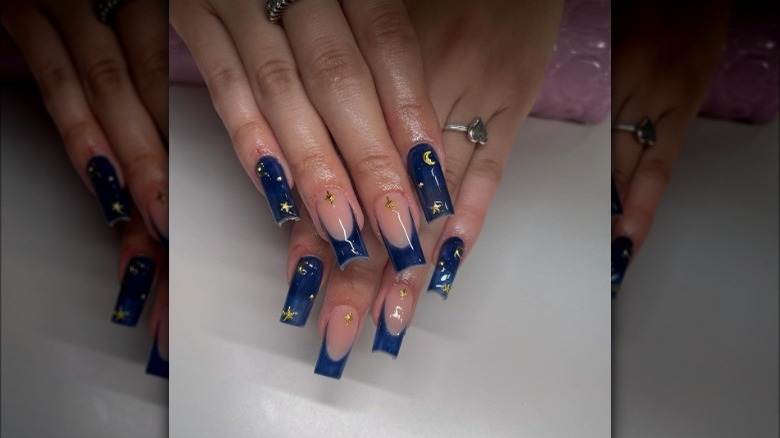 blue and gold nails