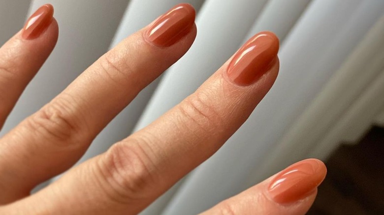 Long nails caramel-colored polish