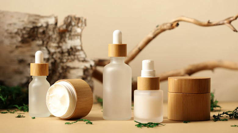 skincare products among natural elements