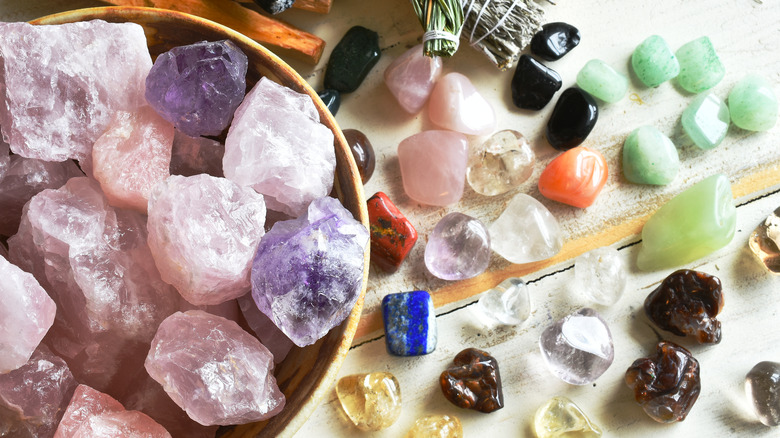 Crystal collection in bowl