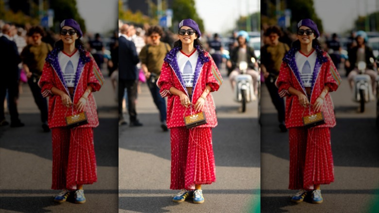 woman wearing adidas x Gucci outfit