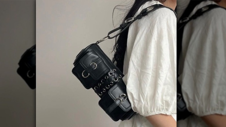 Black leather Y2K bag