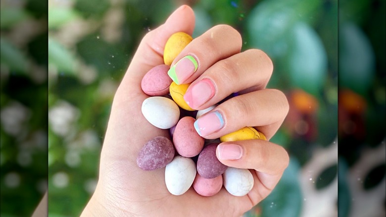 hand with easter squoval nails