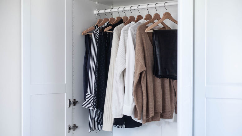 Clothes in a neutral color palette.