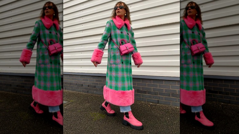 Pink and green statement coat