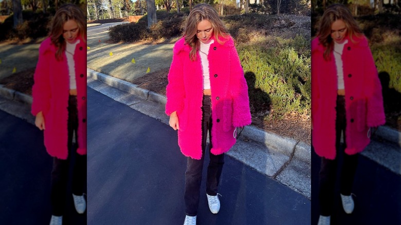 Bright pink statement coat