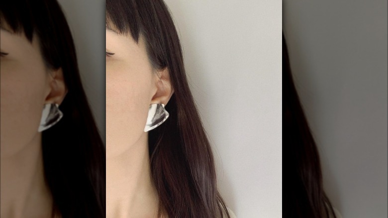 Metallic silver earrings