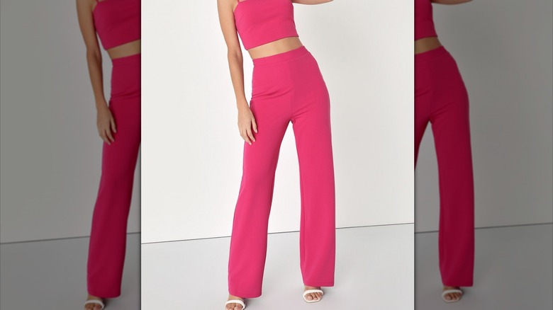 Miss Selfridge cropped flare pants in hot pink