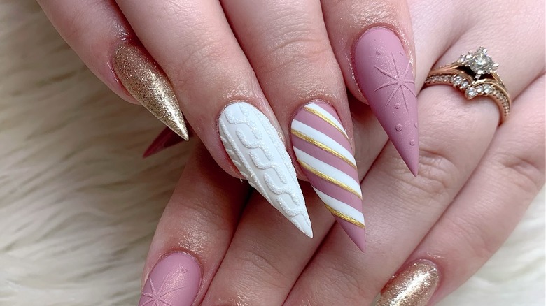 3D pink stiletto nails