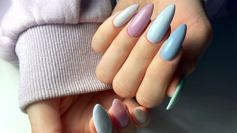 Mixed pastels stiletto manicure