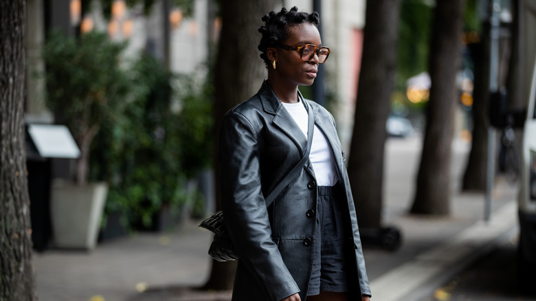 woman wearing leather