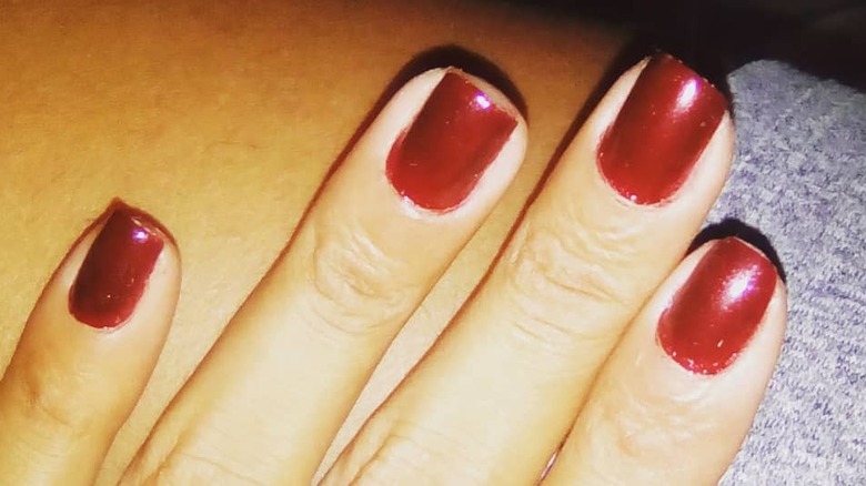 Shiny dark red nails