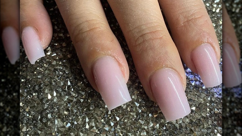 Pink square-shaped nails