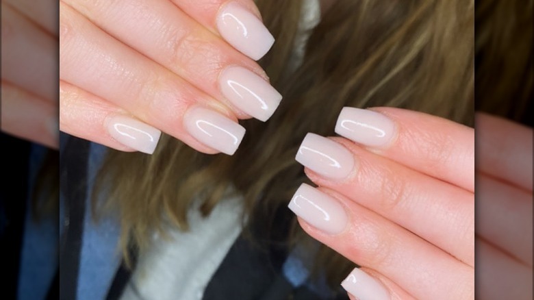 Square-shaped pale pink nails