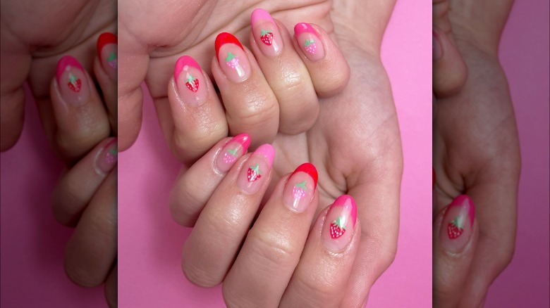 Pink and red strawberry nails