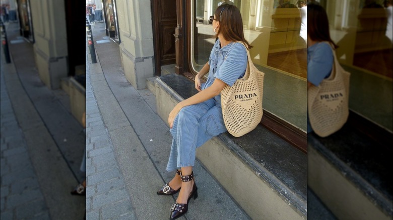 woman wearing striped top and pant set 