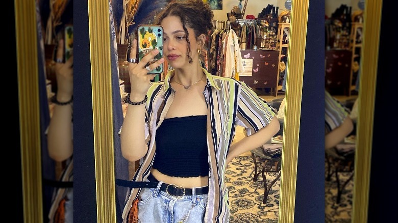 Tube top outfit mirror selfie