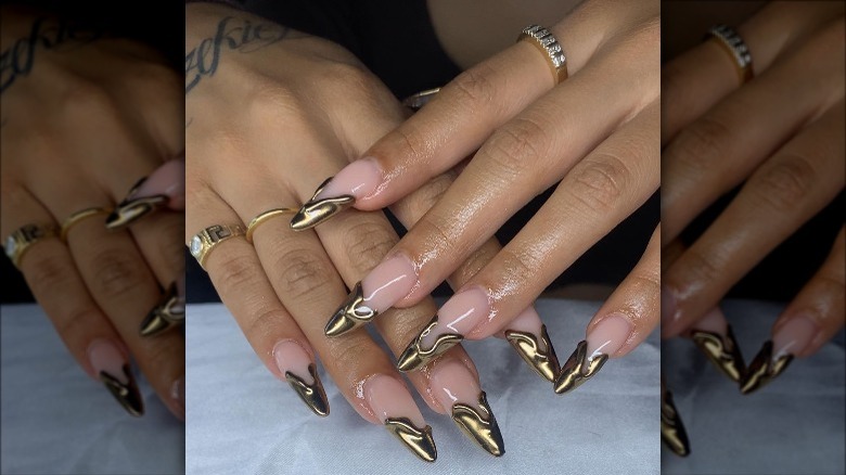 nails with gold tips