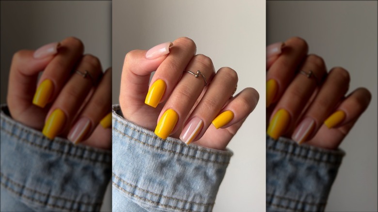 yellow and peach nails