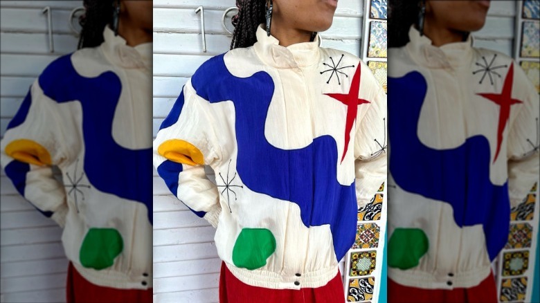 Woman wearing '80s-inspired jacket