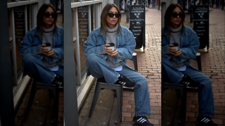 Woman wearing a denim jacket