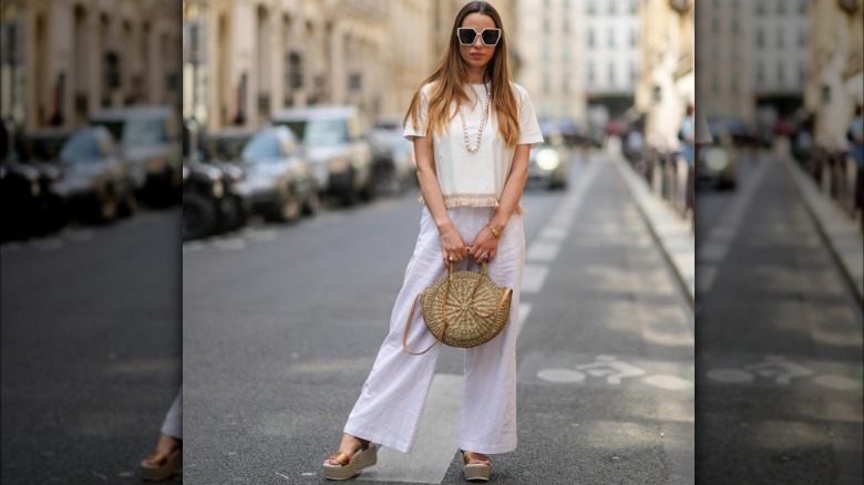 Maria Rosaria Rizzo wearing linen, fringe